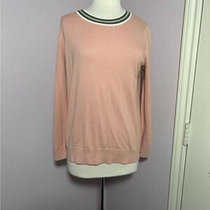 LOFT Pink Sweater with Striped Collar. SIZE L